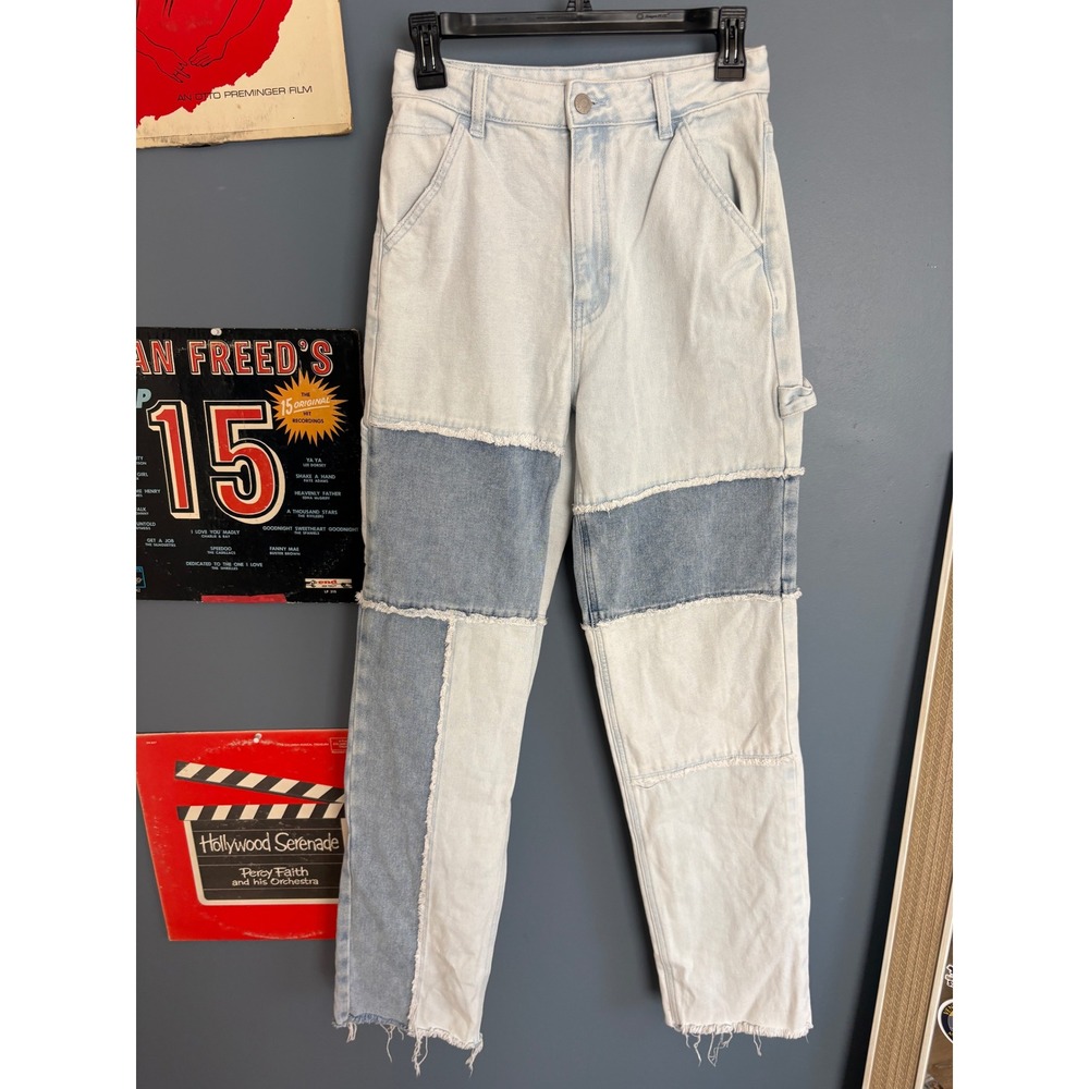 PacSun Patchwork Carpenter Jeans Light Wash Blue Denim Straight Leg 26